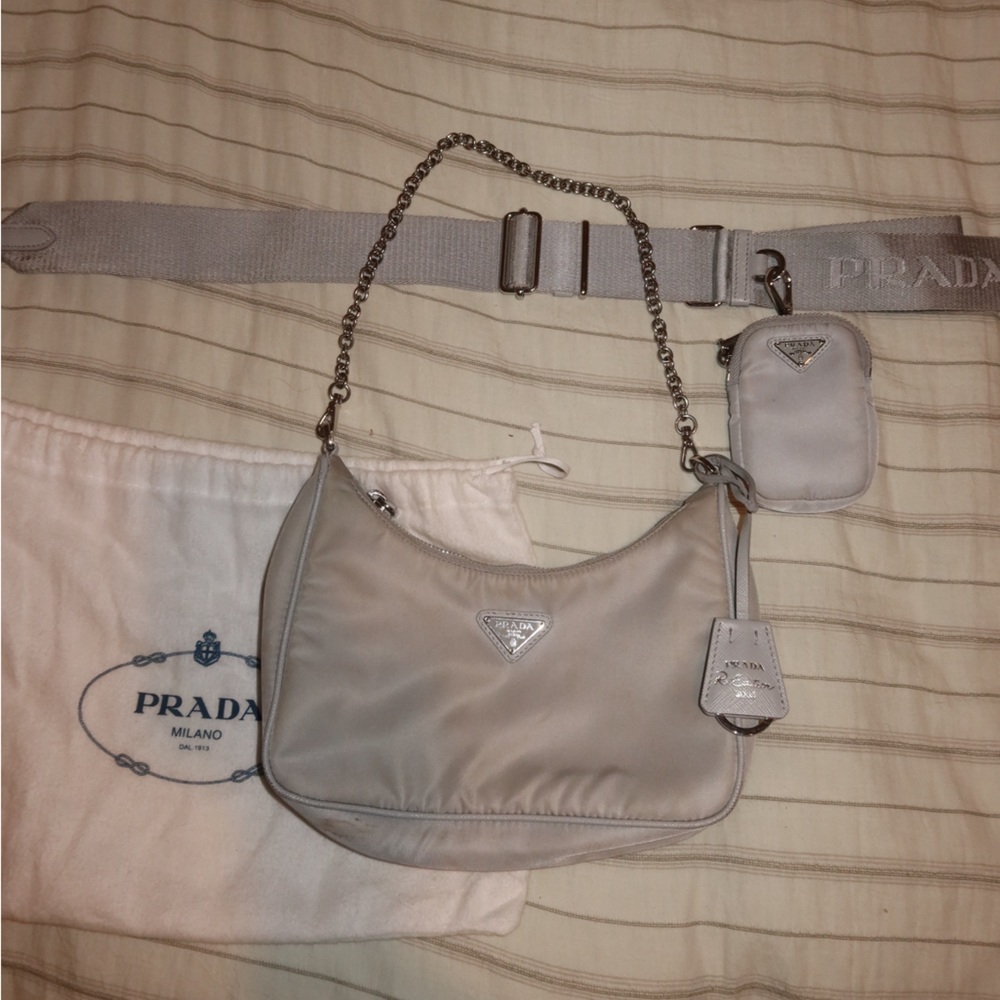 Prada Light Gray Nylon Shoulder Bag Set